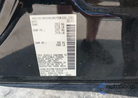 2021 Nissan Altima Sr Fwd from USA, damaged, VIN 1N4BL4CV5MN364508